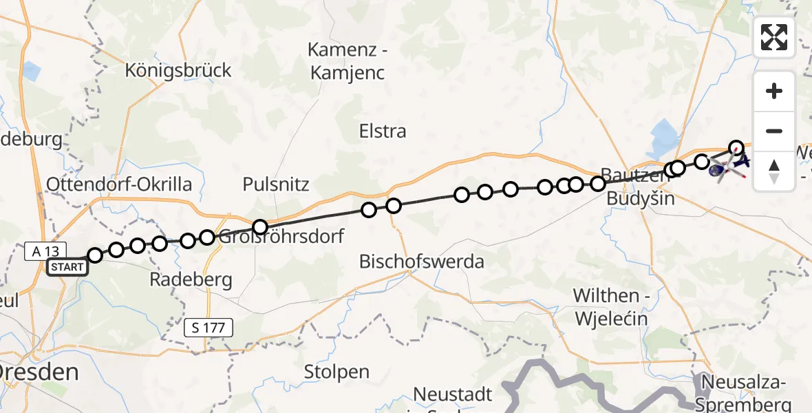 Flugroute Polizeihubschrauber Klotzsche - Purschwitz, 20 März 2026, 08:39