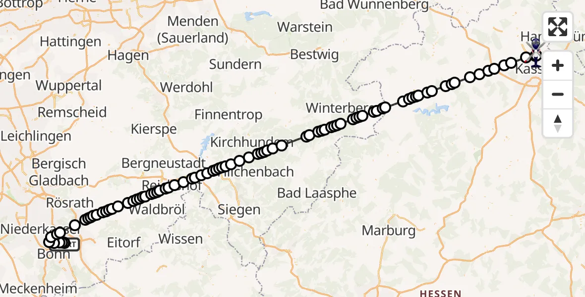 Flugroute Polizeihubschrauber Sankt Augustin - Fuldatal Federal Police Heliport, 20 März 2026, 08:40