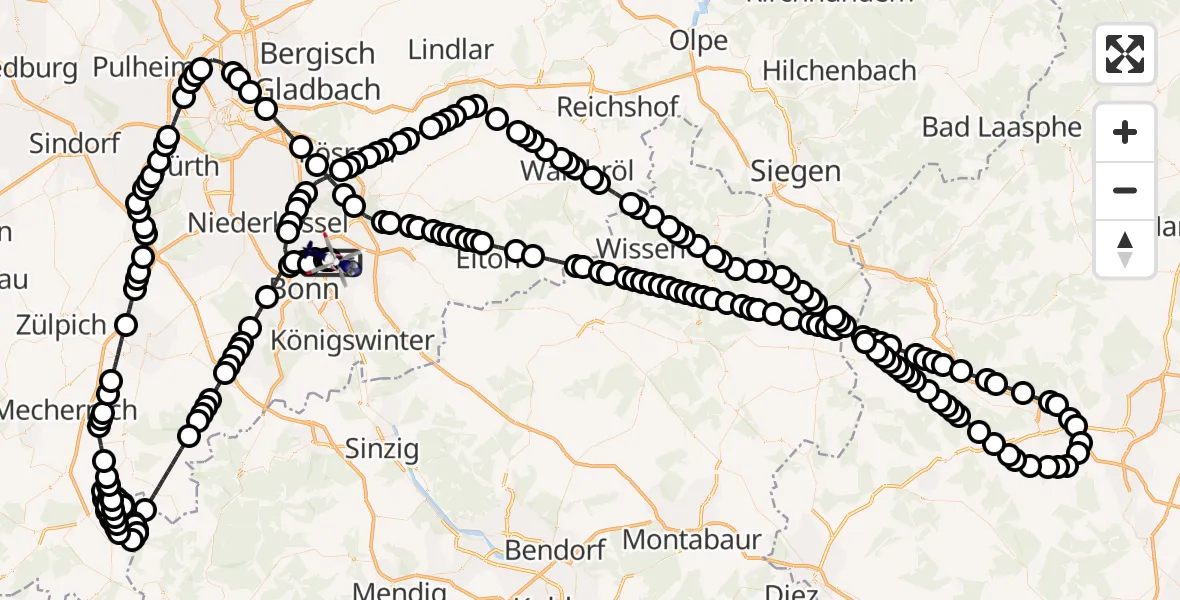 Routekaart van de vlucht: Polizeihubschrauber nach Sankt Augustin, Richthofenstraße