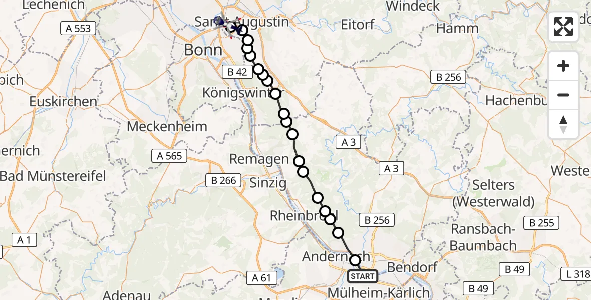 Routekaart van de vlucht: Polizeihubschrauber nach Bonn-Hangelar Airfield