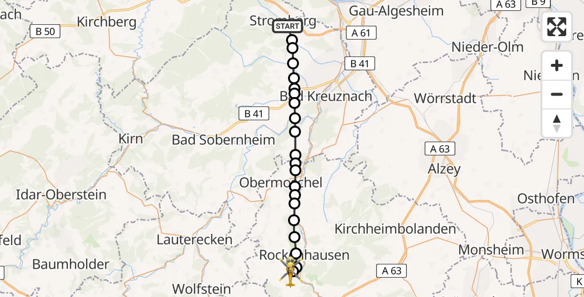 Flugroute Rettungshubschrauber Stromberg - Imsweiler UL, 20 März 2026, 08:49