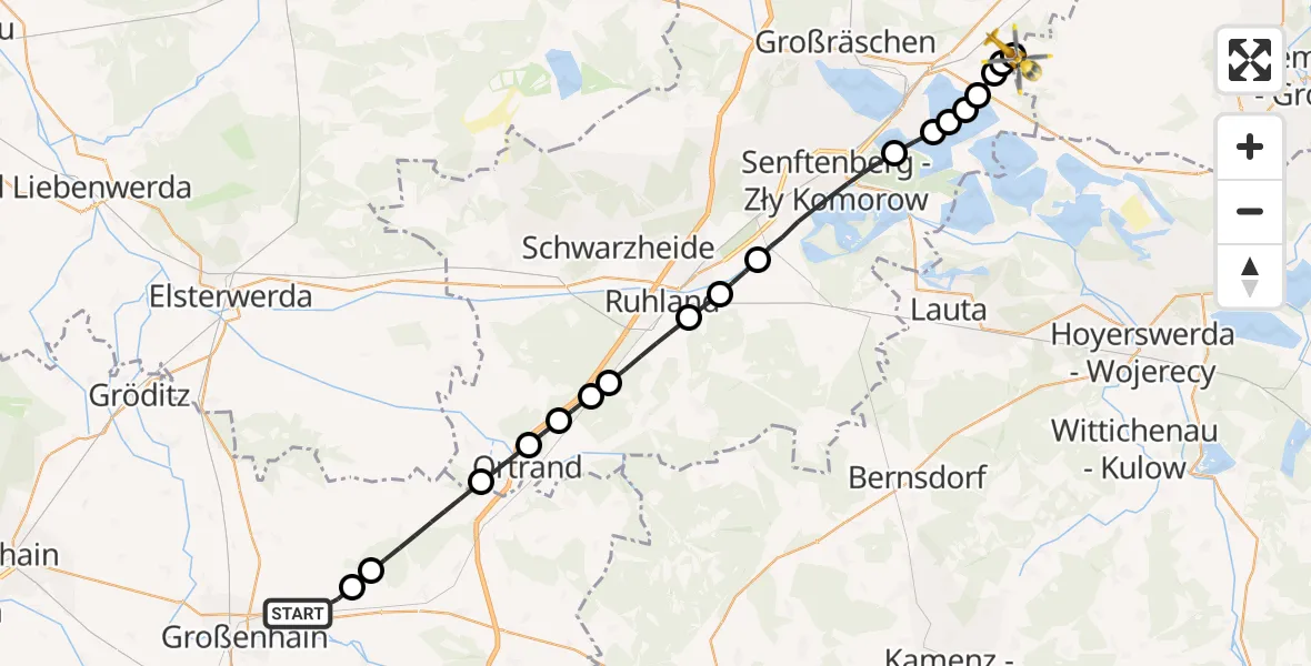 Routekaart van de vlucht: Ambulanzhubschrauber nach Welzow, Jahnstraße