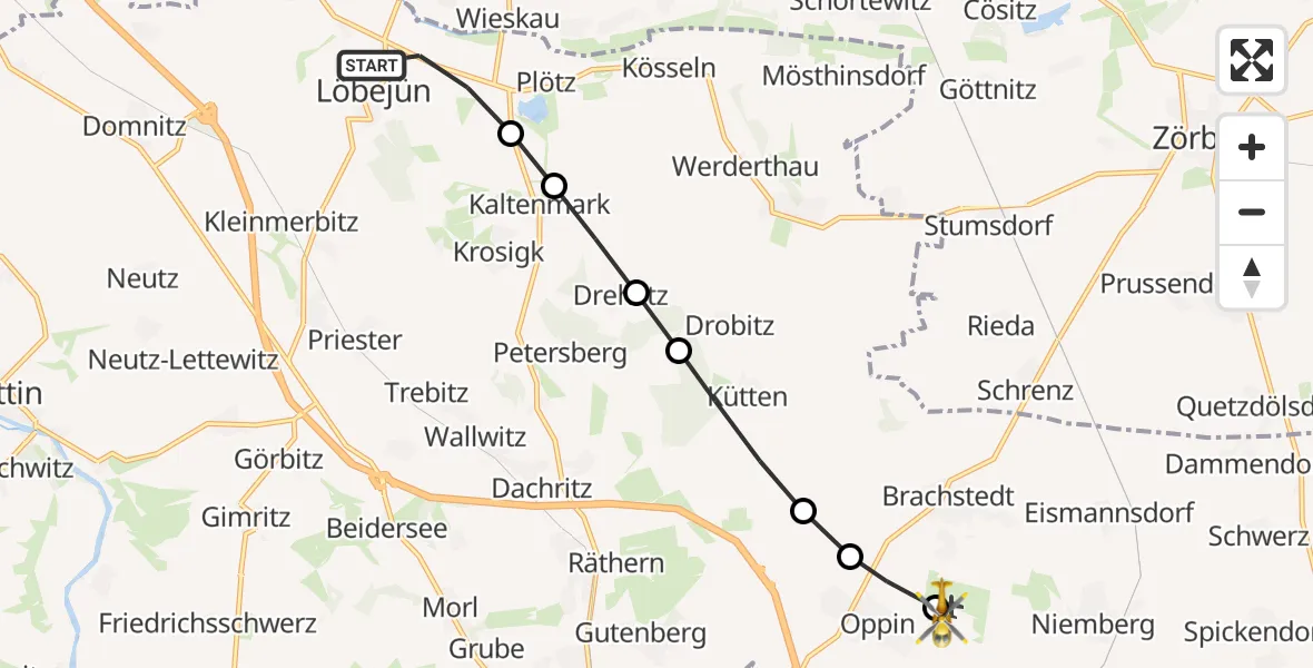Flugroute Ambulanzhubschrauber Löbejün - Halle-Oppin Airfield, 20 März 2026, 09:03