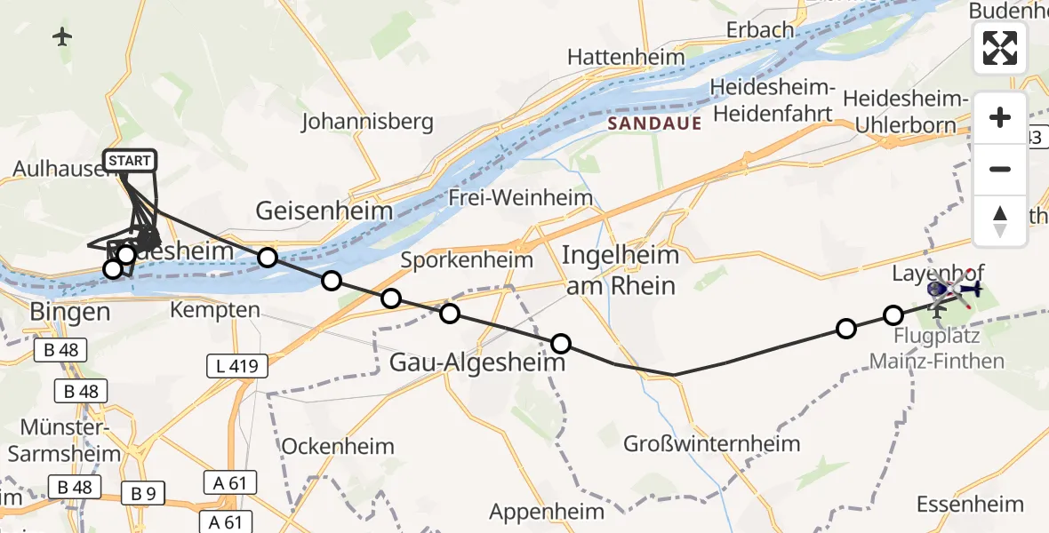Flugroute Polizeihubschrauber Rüdesheim - Mainz-Finthen Airfield, 20 März 2026, 09:12