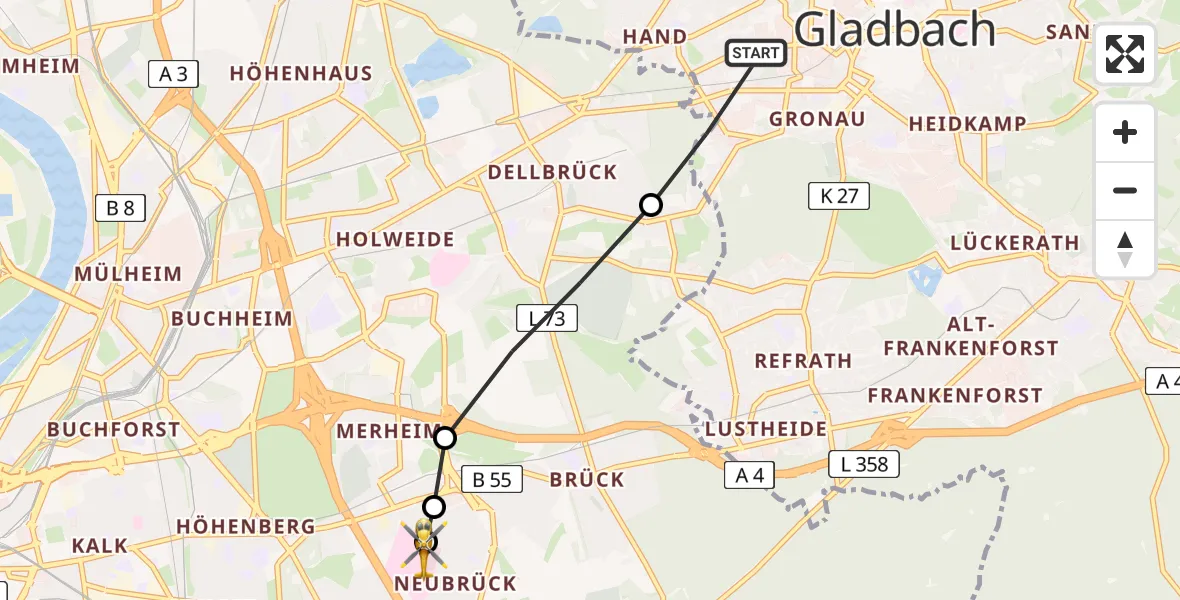 Routekaart van de vlucht: Rettungshubschrauber nach Merheim Hospital