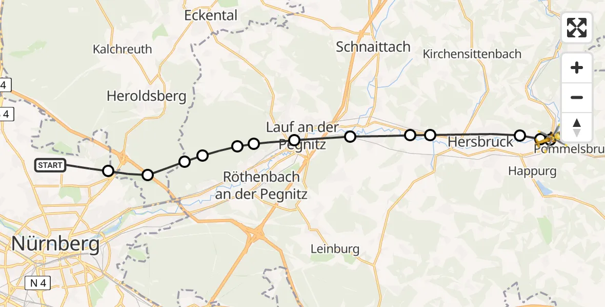 Flugroute Ambulanzhubschrauber Nuremberg Airport - Hohenstadt, 20 März 2026, 09:21