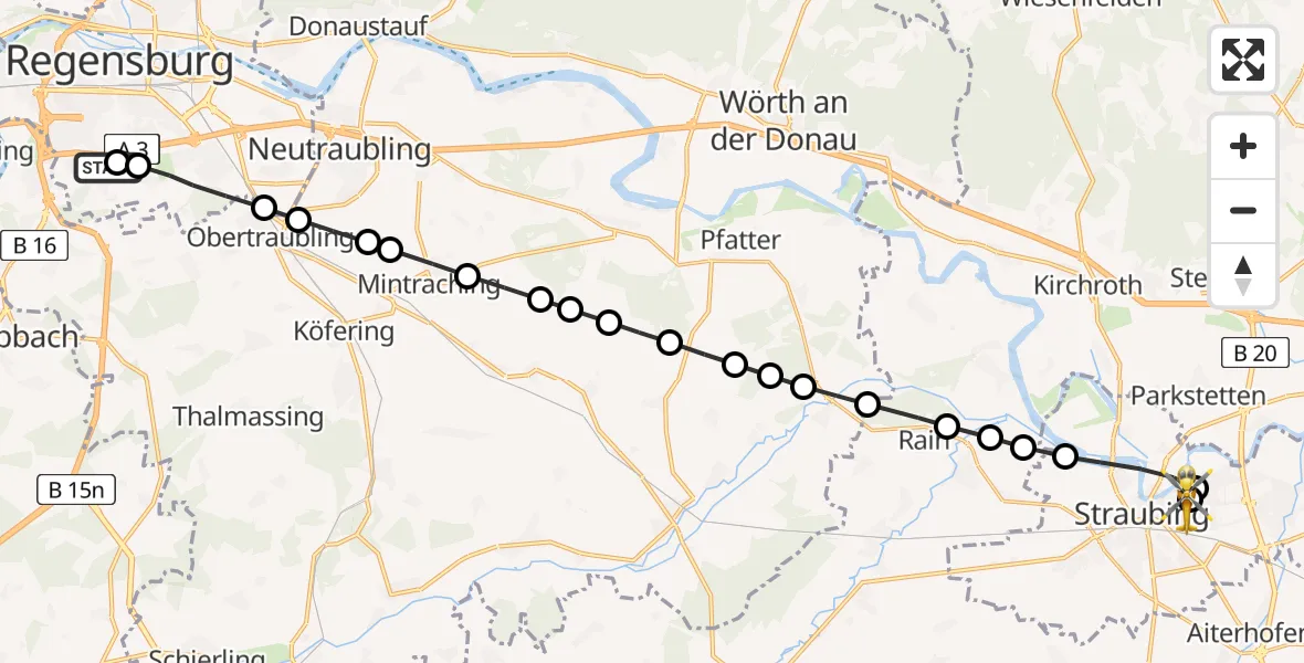 Routekaart van de vlucht: Rettungshubschrauber nach Sankt Elisabeth Hospital Straubing