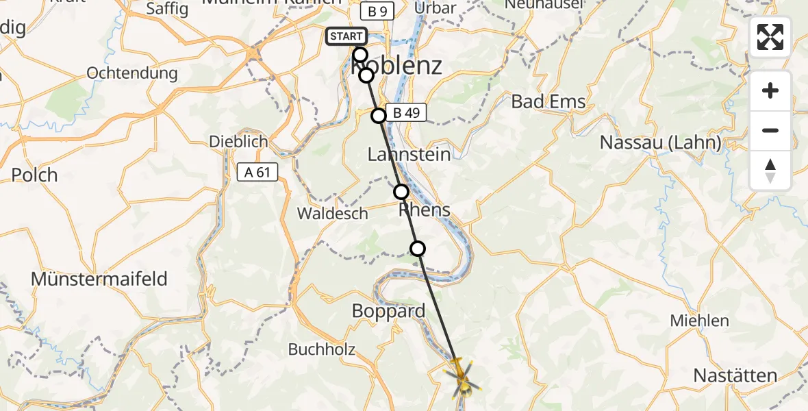 Flugroute Rettungshubschrauber Koblenz - Hirzenach, 20 März 2026, 09:25