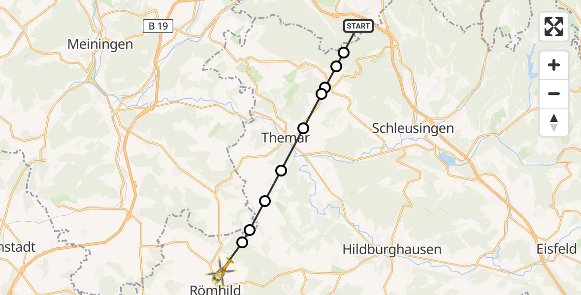Flugroute Rettungshubschrauber Suhl - Haina, 20 März 2026, 09:28