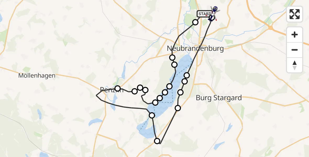 Routekaart van de vlucht: Polizeihubschrauber nach Neubrandenburg Trollenhagen Airport