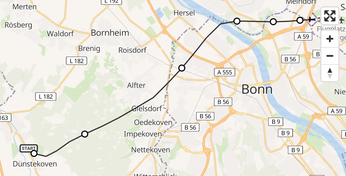 Flugroute Polizeihubschrauber Heimerzheim - Sankt Augustin, 20 März 2026, 09:32