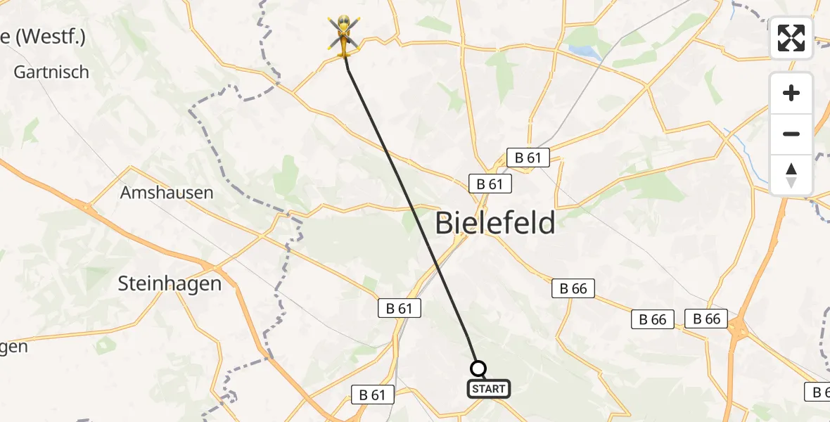 Flugroute Rettungshubschrauber Luftrettungszentrum Bielefeld - Bielefeld, 20 März 2026, 09:34