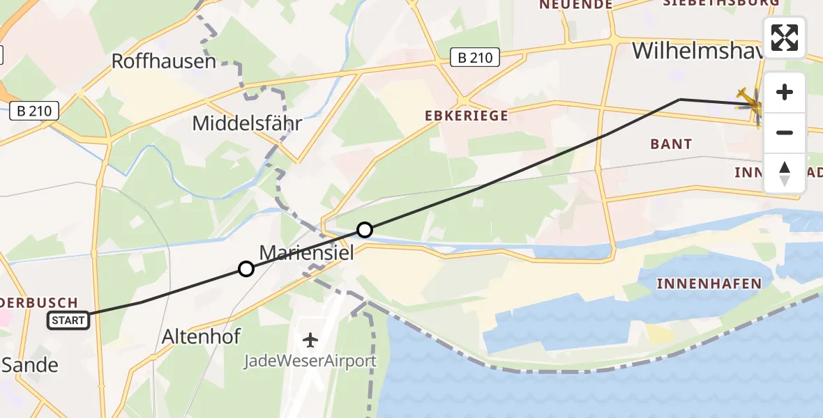 Flugroute Rettungshubschrauber Altenhof - Wilhelmshaven, 20 März 2026, 09:41