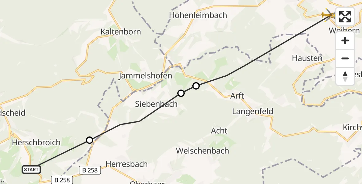 Routekaart van de vlucht: Ambulanzhubschrauber nach Weibern, Zur Geisley
