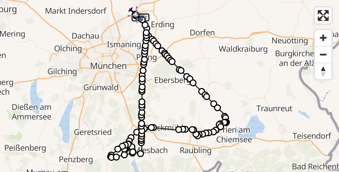 Flugroute Polizeihubschrauber Munich Airport - Hallbergmoos, 20 März 2026, 09:44