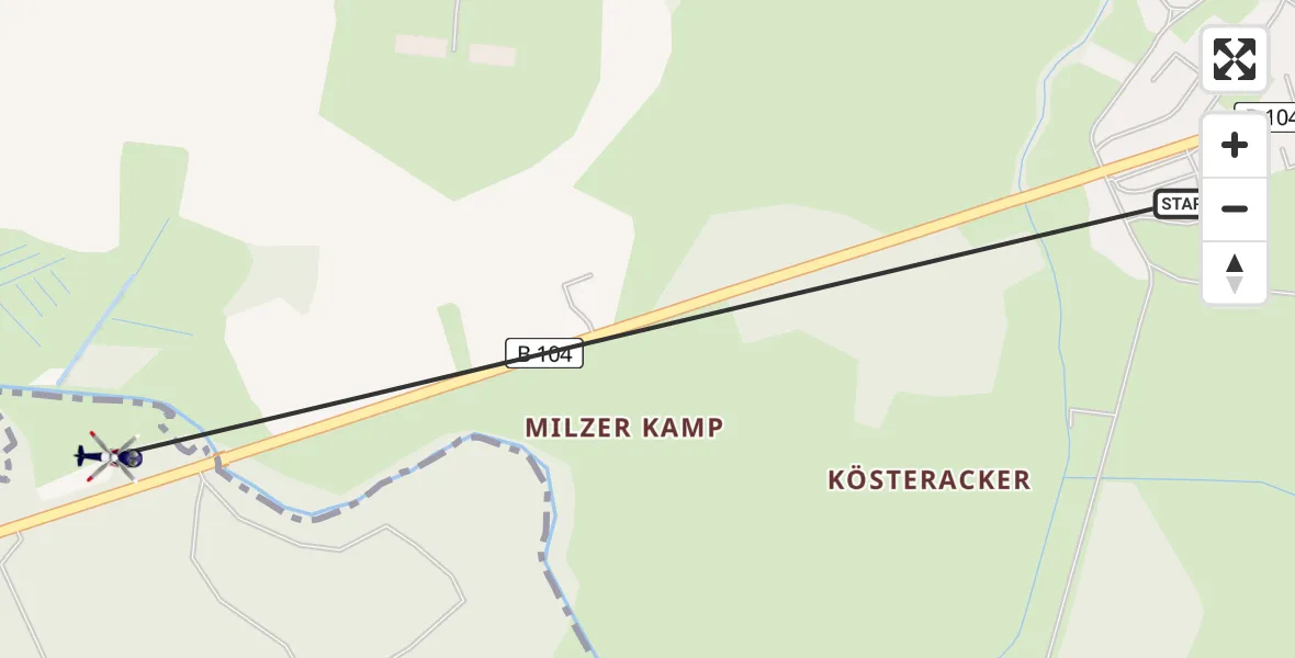 Routekaart van de vlucht: Polizeihubschrauber nach Sternberg, B 104