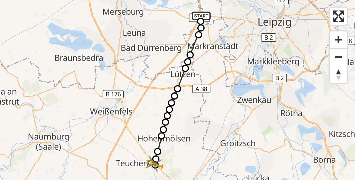 Flugroute Rettungshubschrauber ADAC Air Rescue Station Leipzig/Schkeuditz-Dölzig Heliport (Christoph 61) - Deuben, 20 März 2026, 09:54