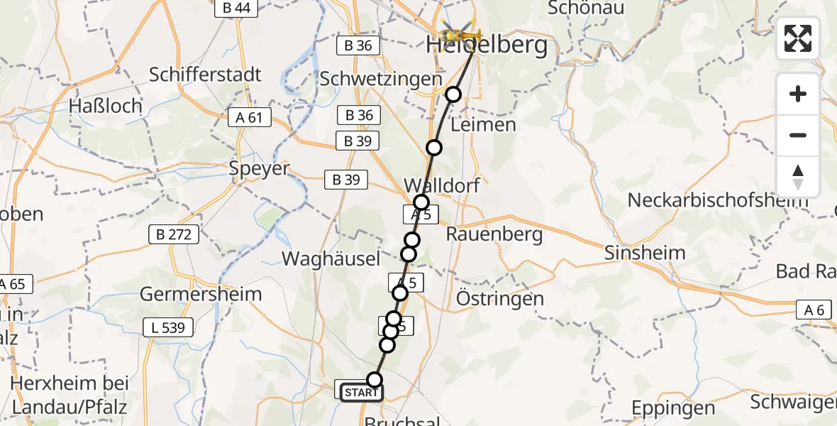 Routekaart van de vlucht: Rettungshubschrauber nach Heidelberg, Czernyring