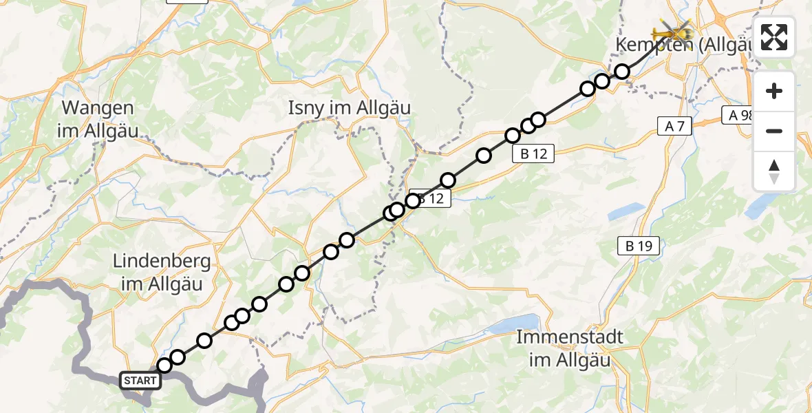 Flugroute Rettungshubschrauber Scheffau - Kempten (Allgäu), 20 März 2026, 09:55