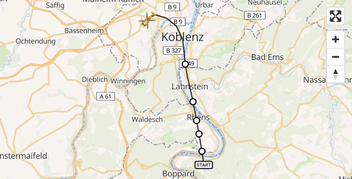 Routekaart van de vlucht: Rettungshubschrauber nach Koblenz, Rübenacher Straße