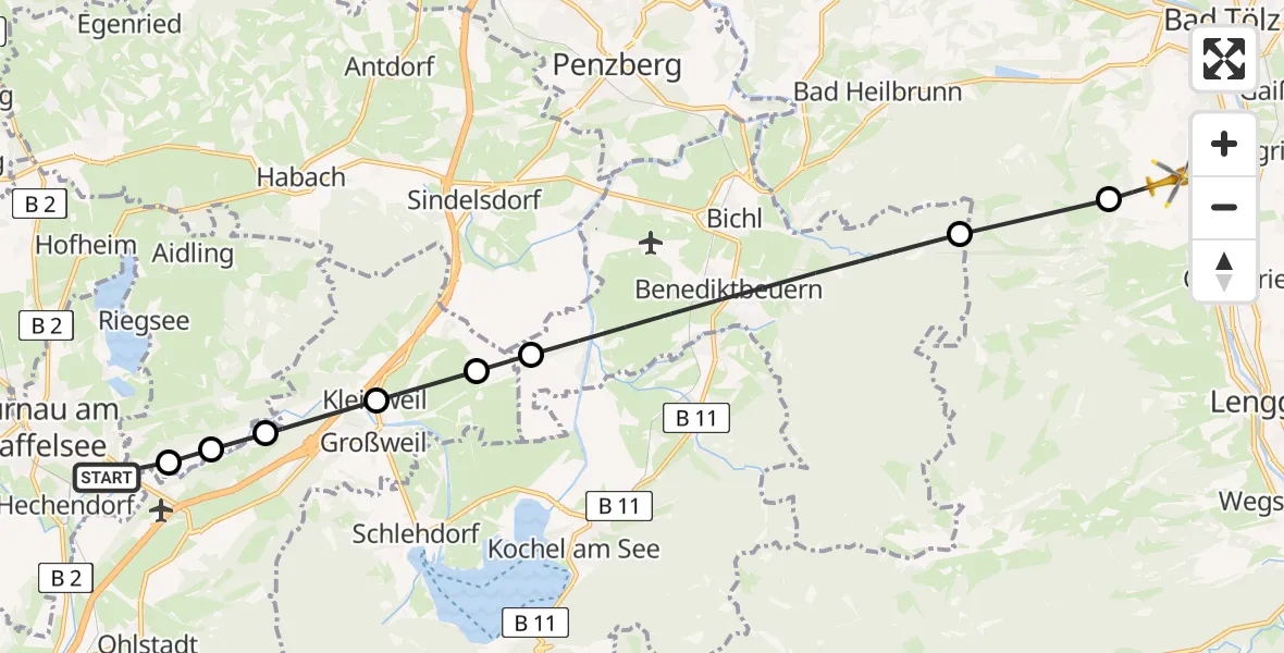 Flugroute Rettungshubschrauber Hechendorf - Wackersberg, 20 März 2026, 10:02