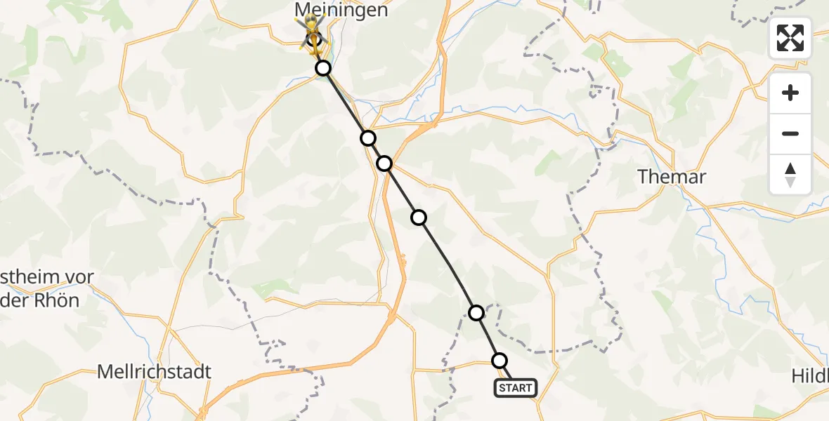 Flugroute Rettungshubschrauber Haina - Helios Clinic Meiningen, 20 März 2026, 10:10