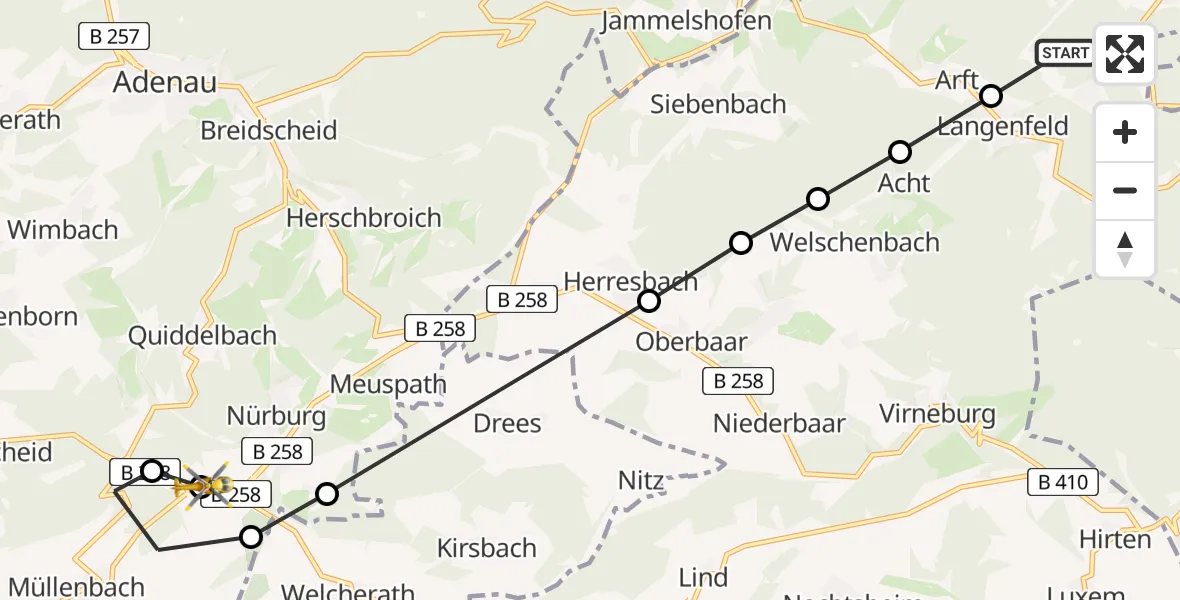 Routekaart van de vlucht: Ambulanzhubschrauber nach Nürburgring Heliport