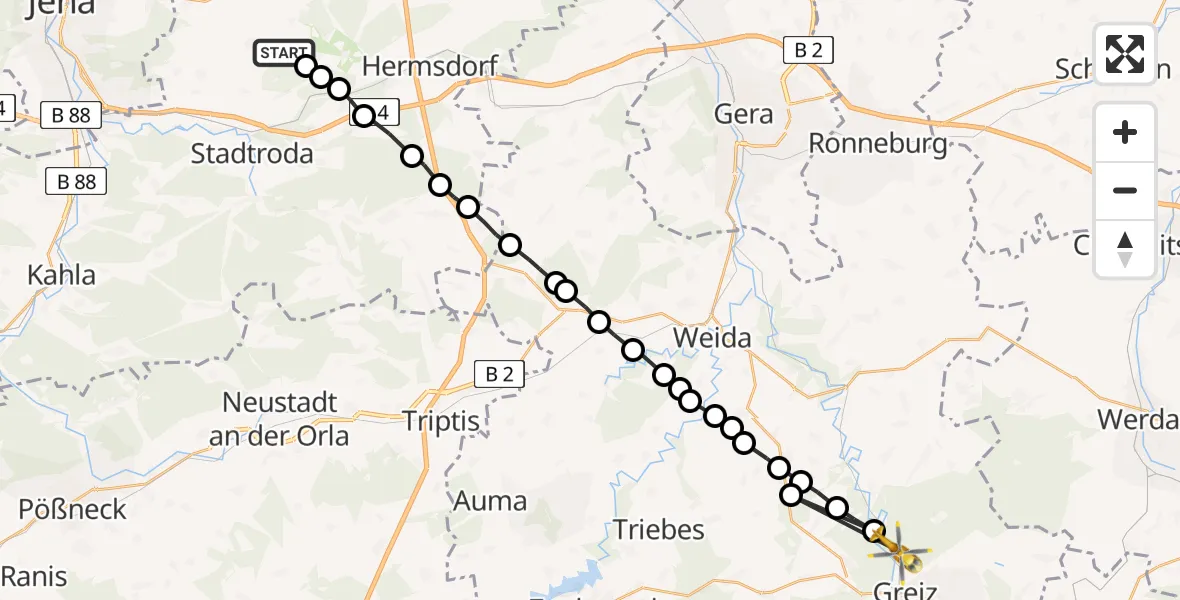 Flugroute Rettungshubschrauber Scheiditz - Greiz, 20 März 2026, 10:17