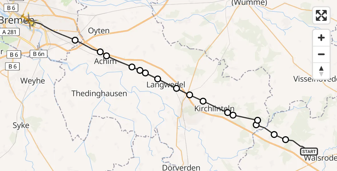 Flugroute Rettungshubschrauber Fulde - Bremen-Ost, 20 März 2026, 10:19