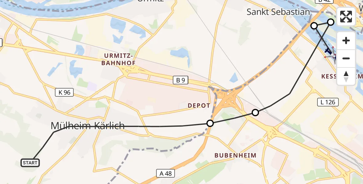 Flugroute Polizeihubschrauber Mülheim-Kärlich - Koblenz, 20 März 2026, 10:19