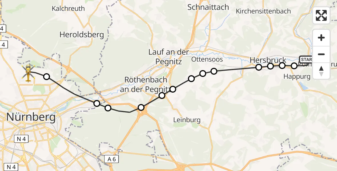 Flugroute Ambulanzhubschrauber Hohenstadt - Nuremberg Airport, 20 März 2026, 10:19