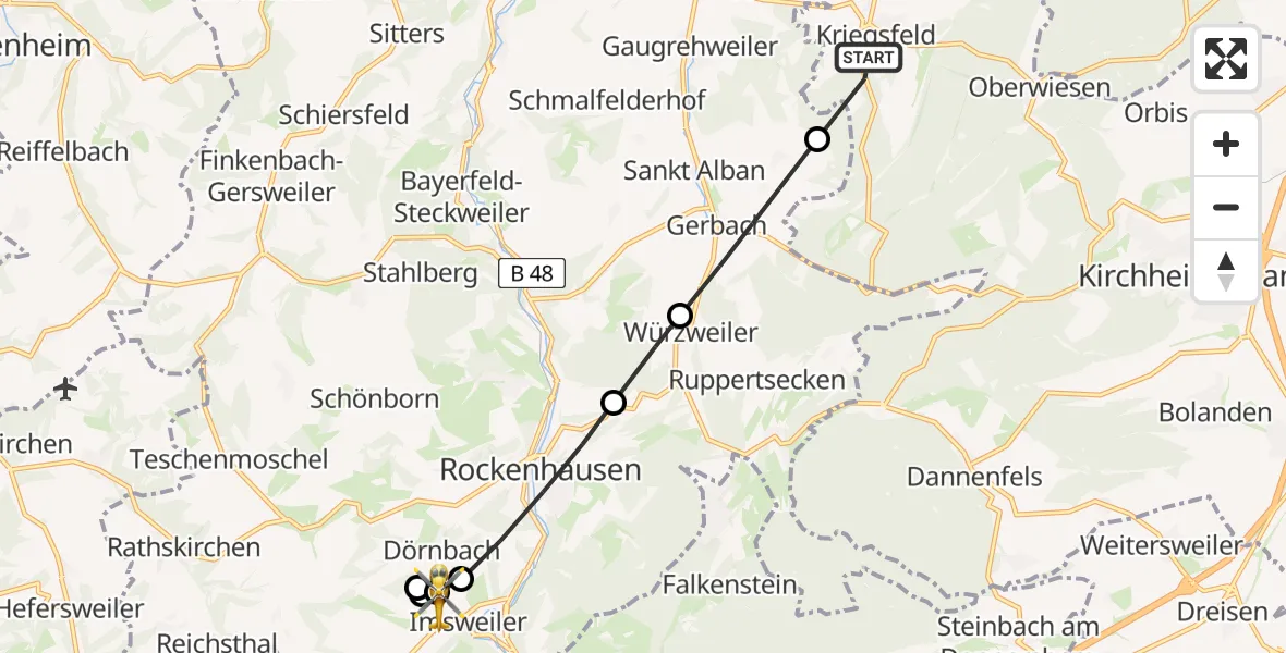 Routekaart van de vlucht: Rettungshubschrauber nach Imsweiler UL