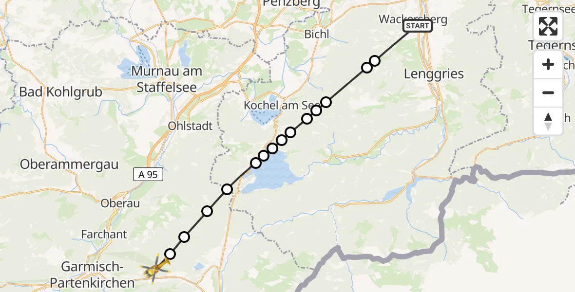 Flugroute Rettungshubschrauber Wackersberg - Garmisch-Partenkirchen, 20 März 2026, 10:37
