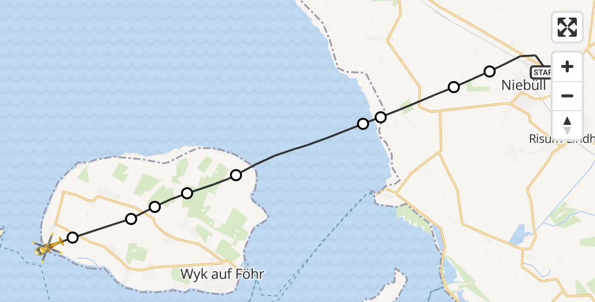 Flugroute Rettungshubschrauber Niebüll - Utersum, 20 März 2026, 10:40