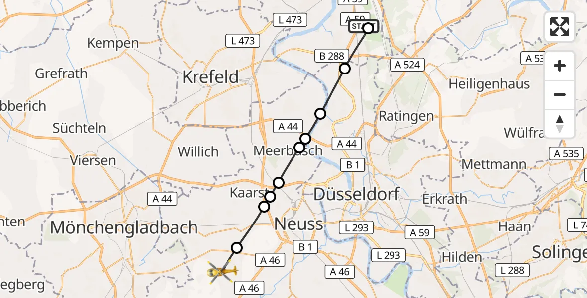 Flugroute Rettungshubschrauber Duisburg Air Rescue Heliport (Christoph 9) - Glehn, 20 März 2026, 10:58