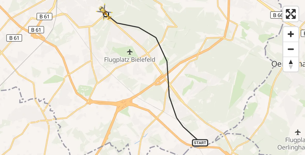 Flugroute Rettungshubschrauber Bielefeld - Luftrettungszentrum Bielefeld, 20 März 2026, 11:00