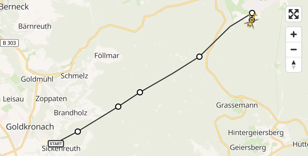 Routekaart van de vlucht: Rettungshubschrauber nach Bischofsgrün, Am Sportcamp