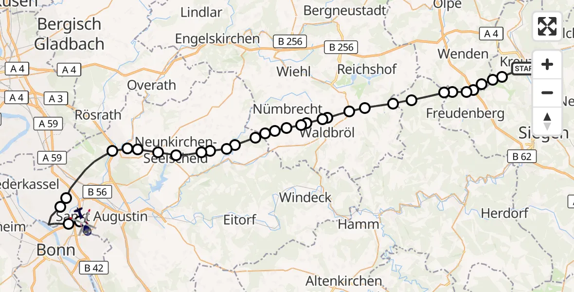 Flugroute Polizeihubschrauber Buschhütten - Sankt Augustin, 20 März 2026, 11:12