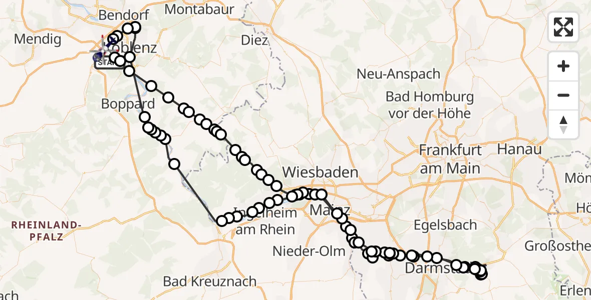 Flugroute Polizeihubschrauber Koblenz-Winningen Airfield - Rübenach, 20 März 2026, 11:12