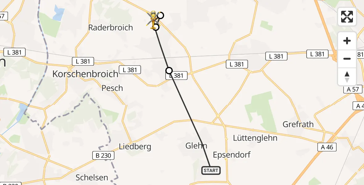 Flugroute Rettungshubschrauber Glehn - Korschenbroich, 20 März 2026, 11:13