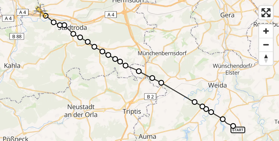 Flugroute Rettungshubschrauber Kühdorf - Ilmnitz, 20 März 2026, 11:14