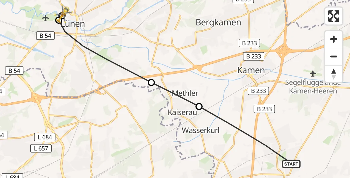Flugroute Rettungshubschrauber Unna - Sankt Marien Hospital, 20 März 2026, 11:23