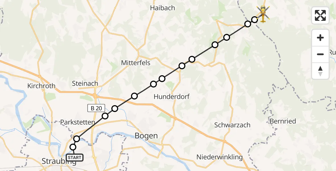 Flugroute Rettungshubschrauber Sankt Elisabeth Hospital Straubing - Kollnburg, 20 März 2026, 11:24