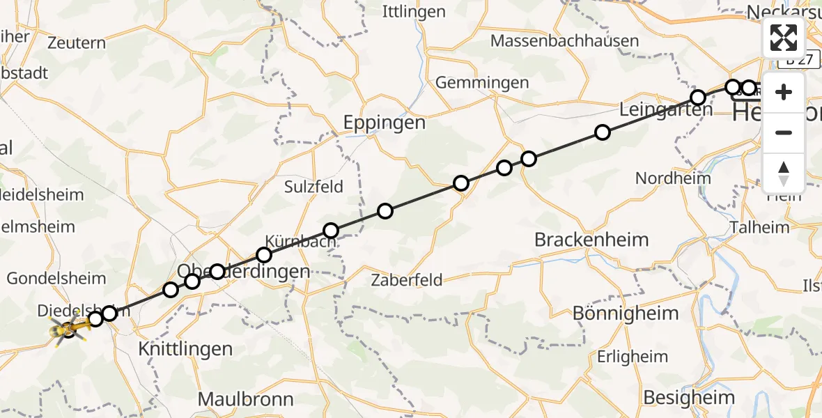 Flugroute Rettungshubschrauber Heilbronn Hospital - Rinklingen, 20 März 2026, 11:28