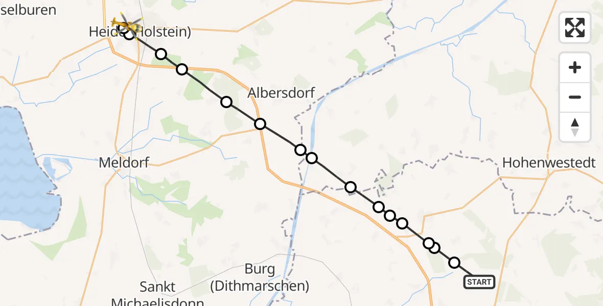 Flugroute Rettungshubschrauber Hohenaspe - Heide, 20 März 2026, 11:32