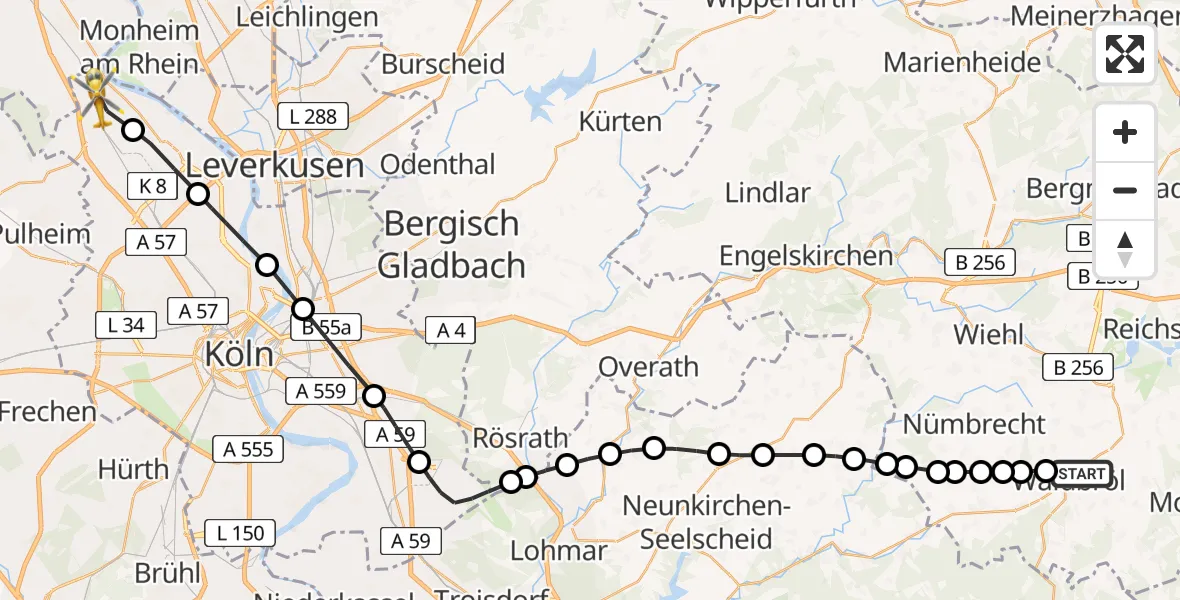 Flugroute Rettungshubschrauber Romberg - Worringen, 20 März 2026, 11:32
