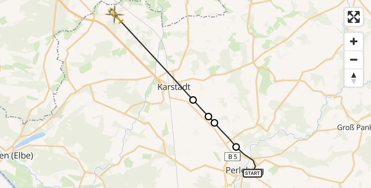Flugroute Rettungshubschrauber Perleberg - Karstädt, 20 März 2026, 11:37