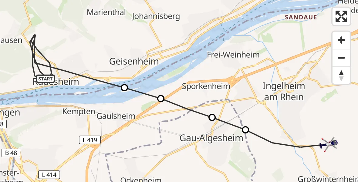Routekaart van de vlucht: Polizeihubschrauber nach Ingelheim am Rhein, Oberer Sticher Weg