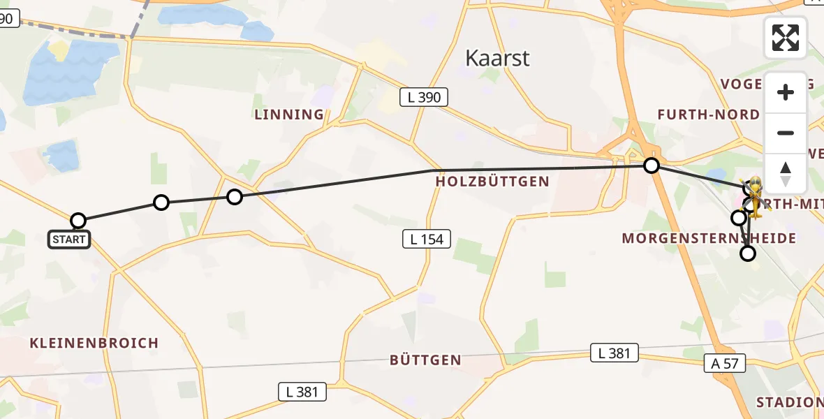 Flugroute Rettungshubschrauber Korschenbroich - Johanna-Etienne Hospital, 20 März 2026, 11:41