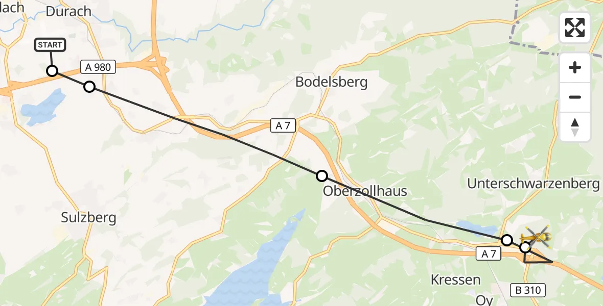 Flugroute Rettungshubschrauber Kempten-Durach Airfield - Unterschwarzenberg, 20 März 2026, 11:42